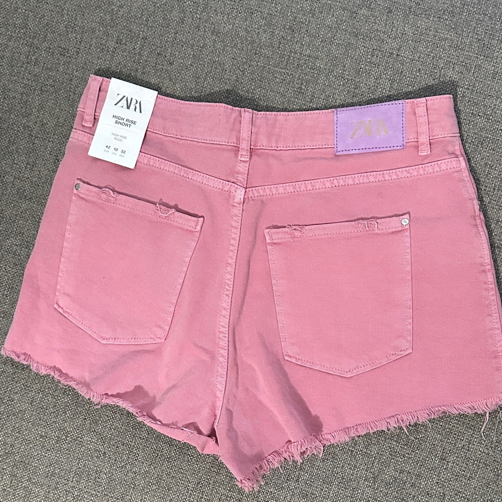 Zara Rose Pink High-Waist Denim Shorts